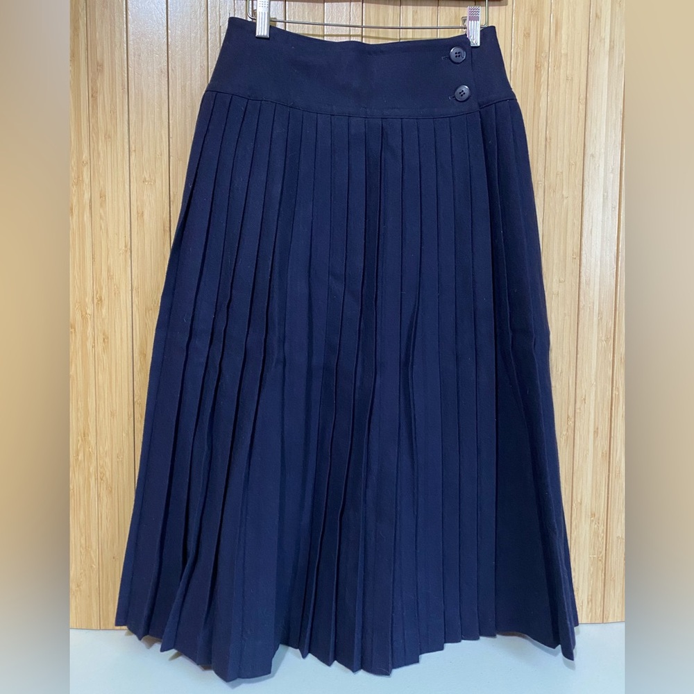 Vintage Clubhouse Collection Pleated 100% Wool Blue Midi Skirt - 10